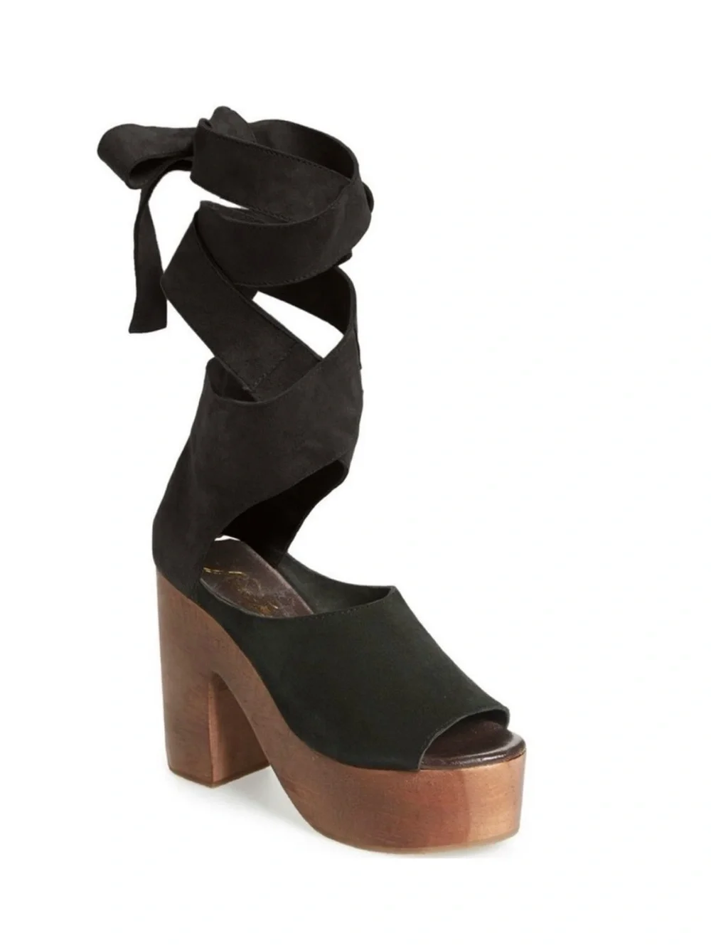 Dark Green Suede Platform Wrap-Heel Sandal